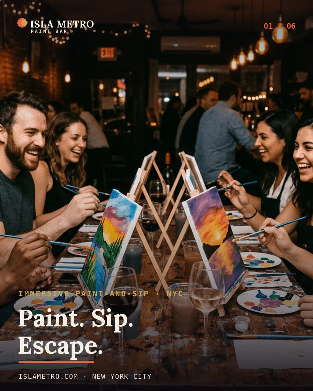 Key visuals — Paint. Sip. Escape. — panel