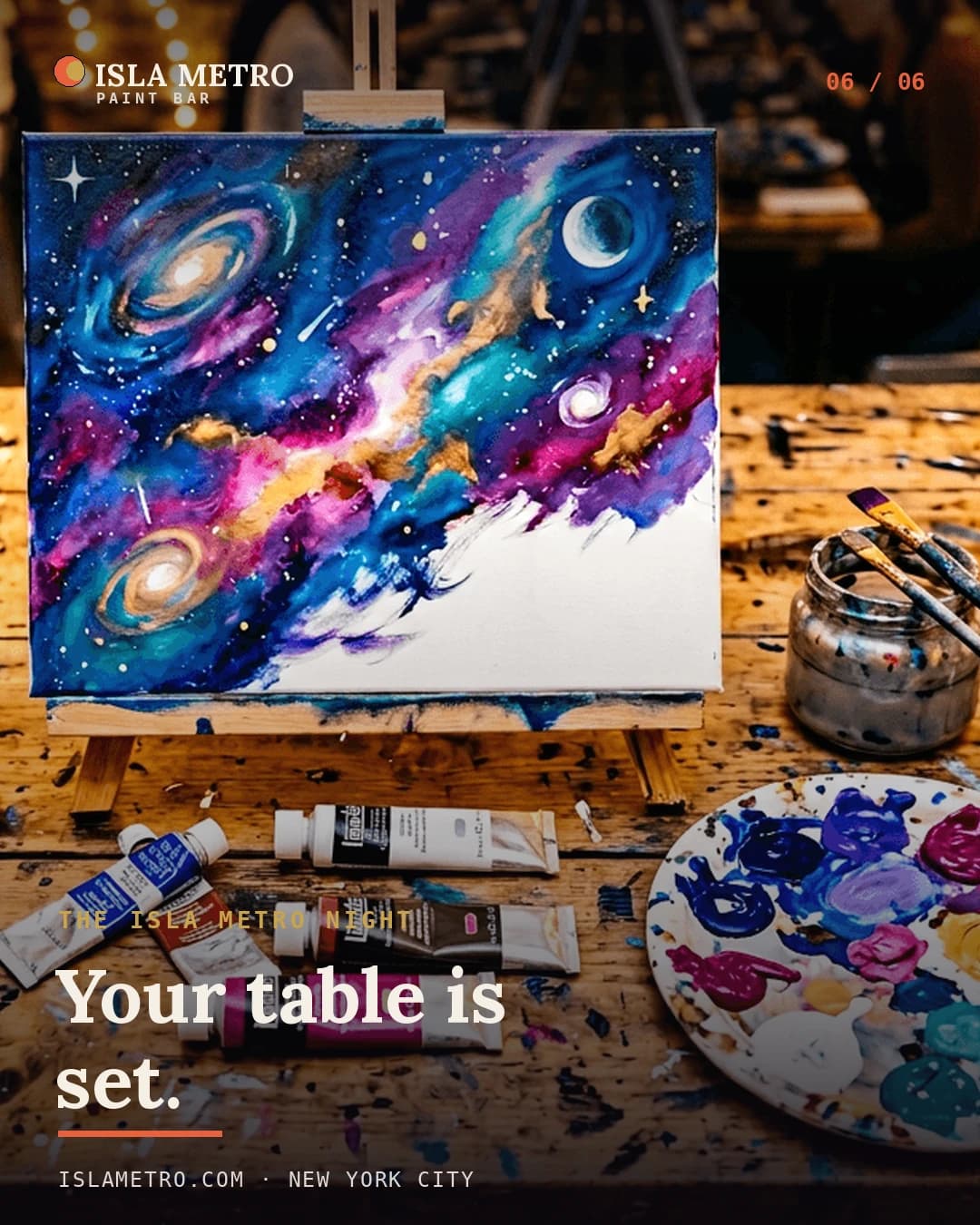 Key visuals — Paint. Sip. Escape. — panel