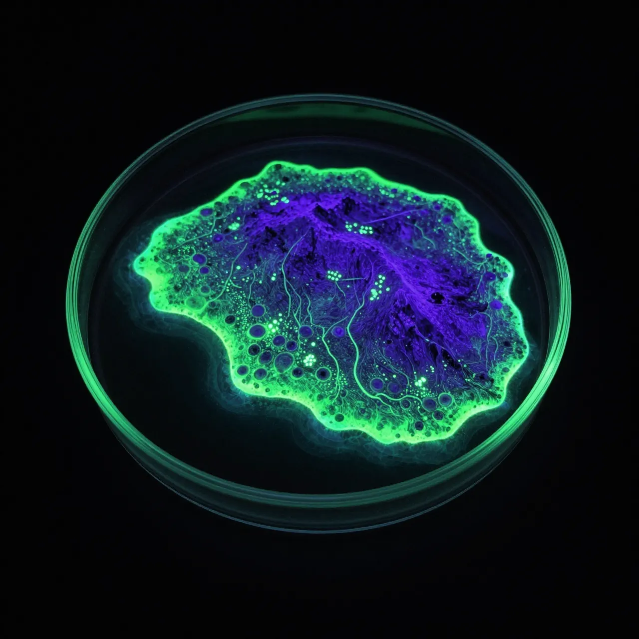 Culture Medium — fluorescent cultures (2025) — Isla Specimen