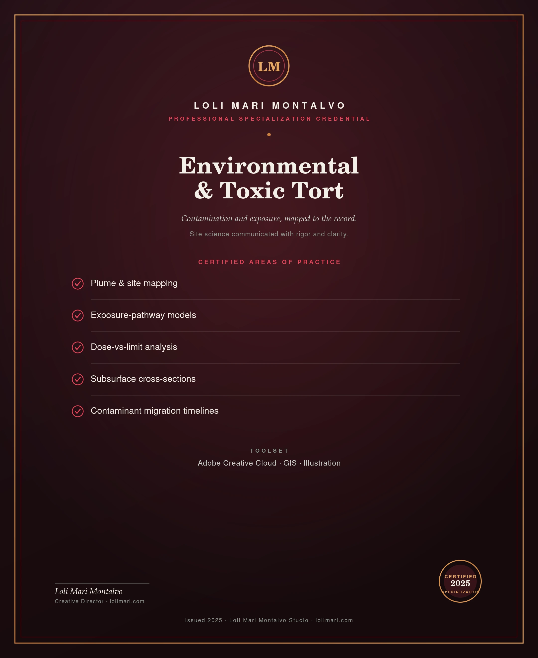 Environmental & Toxic Tort — professional specialization credential, Loli Mari Montalvo