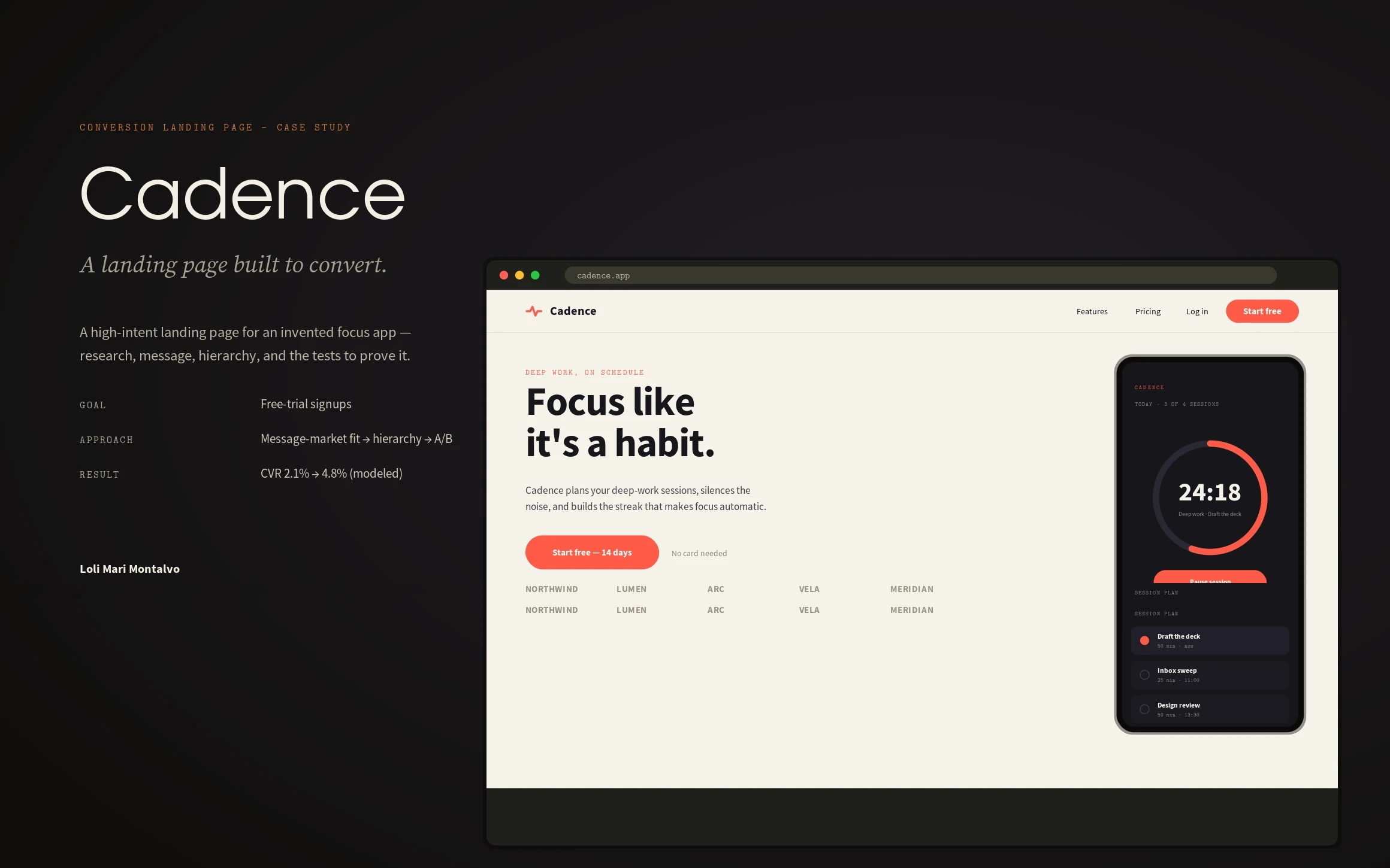 The landing page — full case study cover