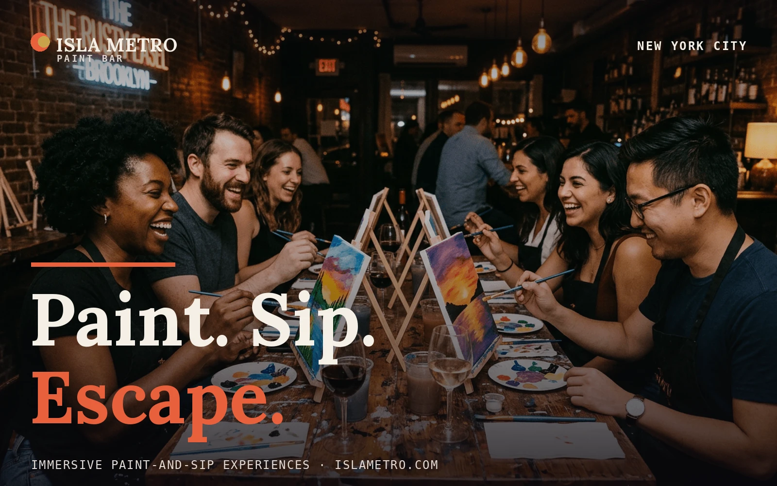 Key visuals — Paint. Sip. Escape. — full case study cover