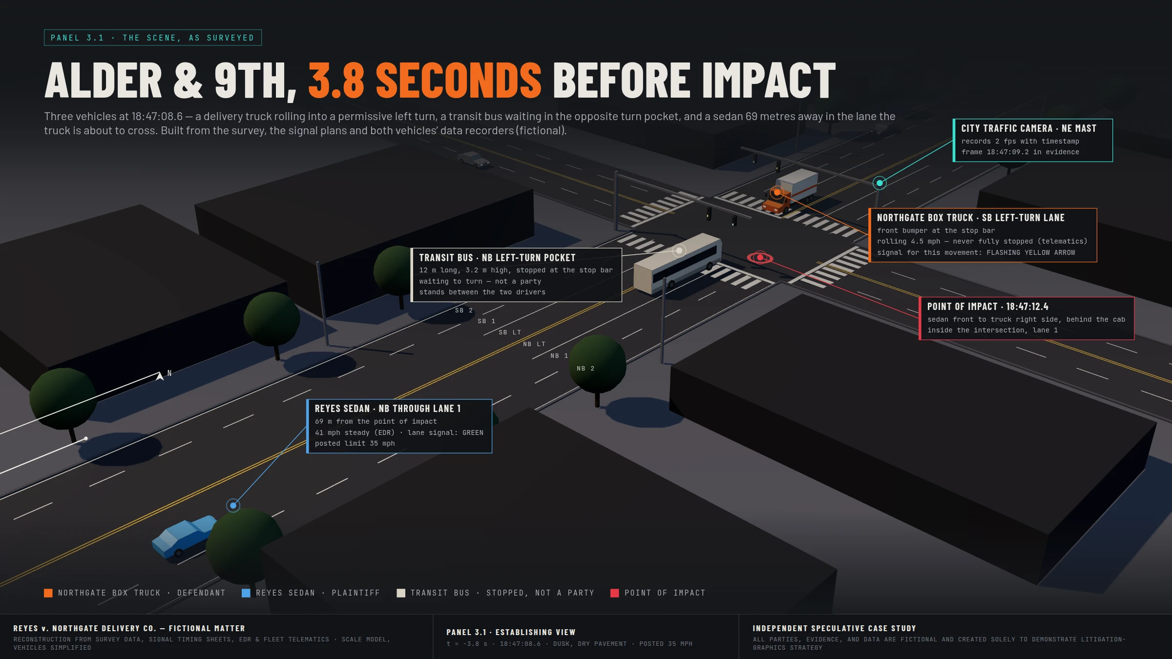 The demonstrative system — The scene, as surveyed — 3.8 seconds before impact