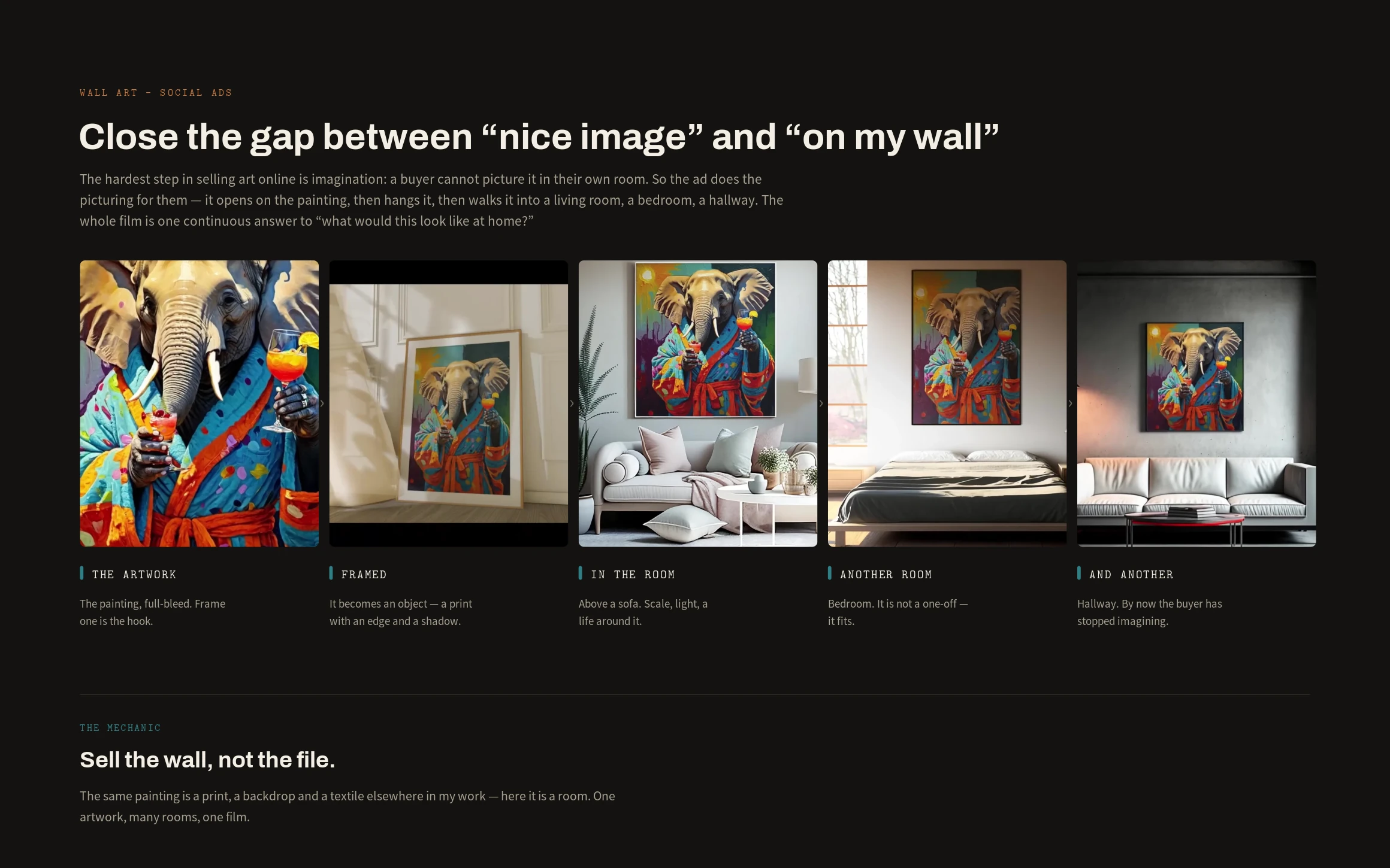 Wall art campaign — the painting framed and hung